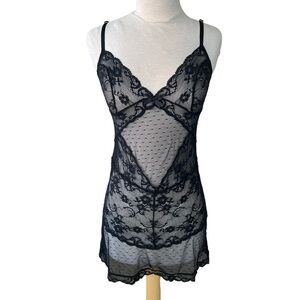 Victoria’s Secret Very Sexy Black Lace Sheer Slip Dress Med Adjustable Swiss Dot